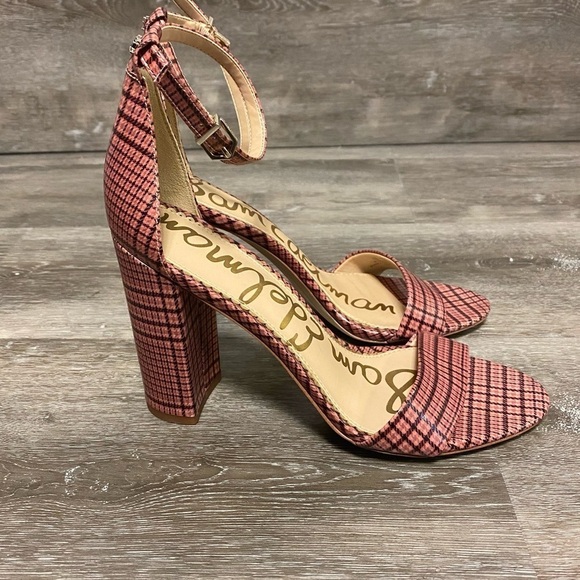 Sam Edelman | Yaro Plaid Ankle Strap Sandals Pink Plaid Size 7 NEW - Picture 3 of 11